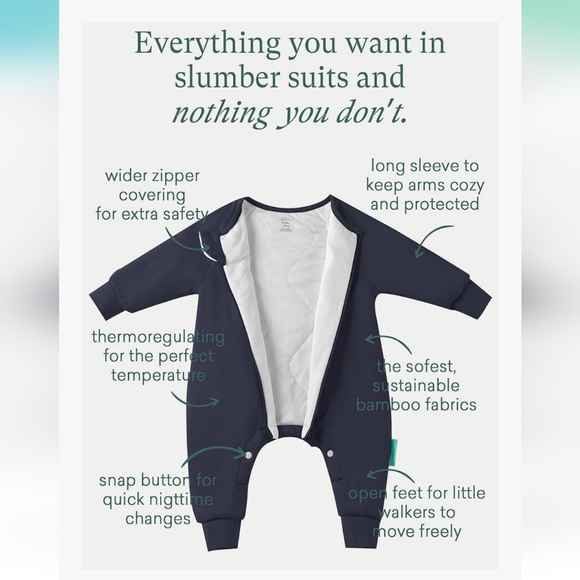 NIB Purcomfy Navy Blue Toddler Age 2-4/38-50lb Bamboo Sleep Suit XL - Picture 2 of 9